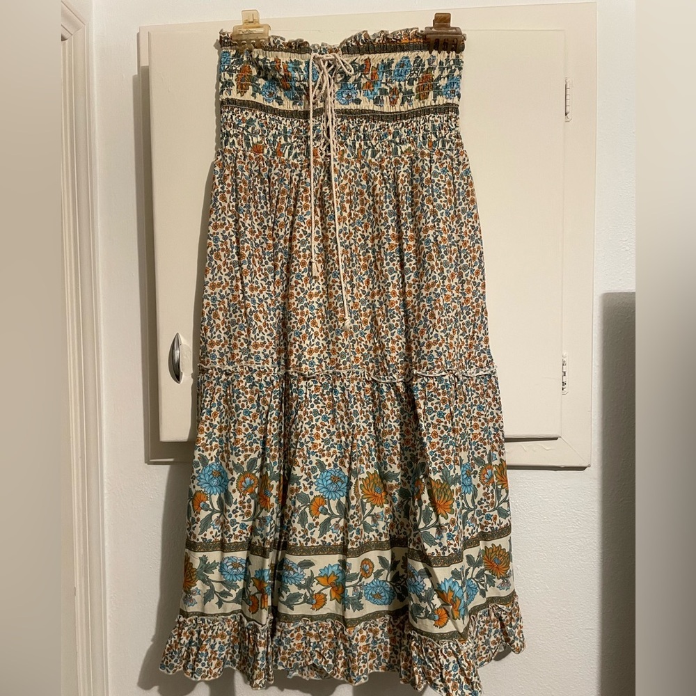 Easel Floral Maxi Skirt in Blue and Orange